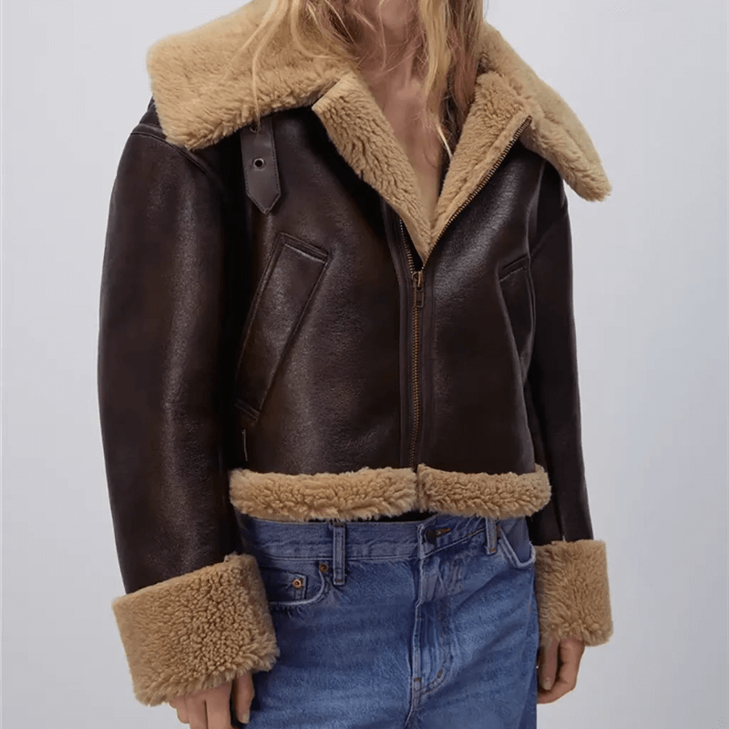 Bruin leren jack voor dames