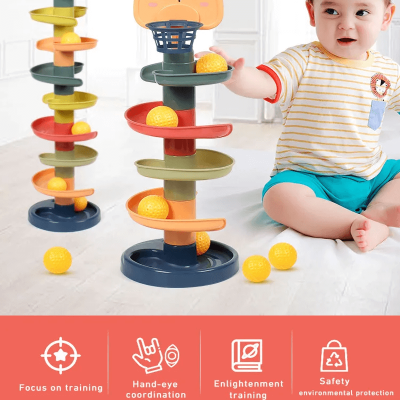 Montessori Ballenglijbaan voor kinderen - Educatief pakket met gekleurde ringen - Zintuiglijk spel en vroege ontwikkeling 3m+