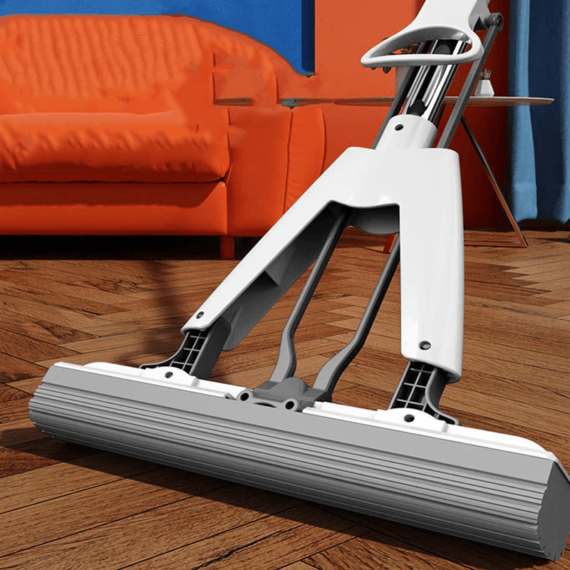 Zelfpersende mop met telescopische steel - opvouwbare katoenen mop voor effectief reinigen en drogen van vloeren