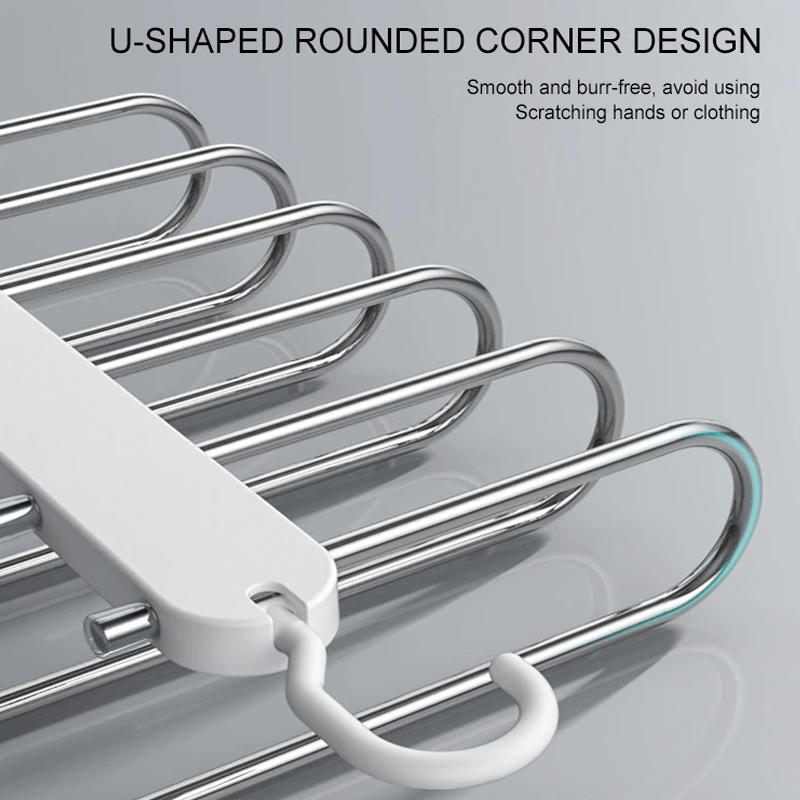 6-in-1 Roestvrij Staal Opvouwbaar Broekenrek | Multifunctionele Kleerhanger voor Garderobe & Reizen - Bespaar ruimte met verstelbare lagers