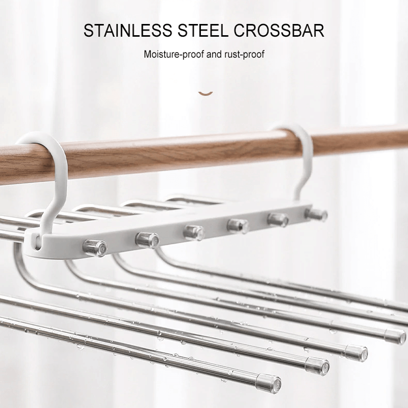 6-in-1 Roestvrij Staal Opvouwbaar Broekenrek | Multifunctionele Kleerhanger voor Garderobe & Reizen - Bespaar ruimte met verstelbare lagers