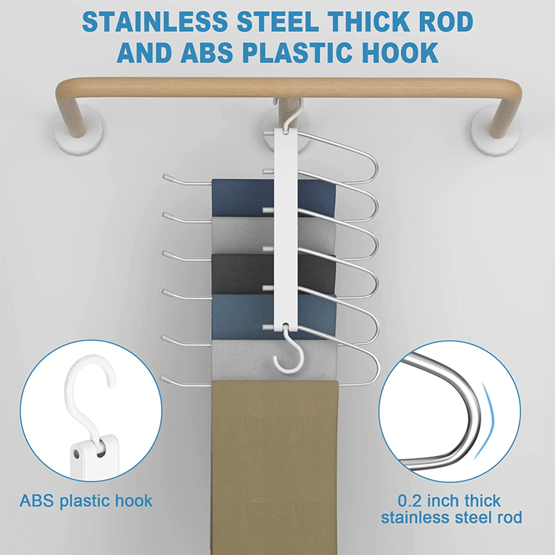 6-in-1 Roestvrij Staal Opvouwbaar Broekenrek | Multifunctionele Kleerhanger voor Garderobe & Reizen - Bespaar ruimte met verstelbare lagers
