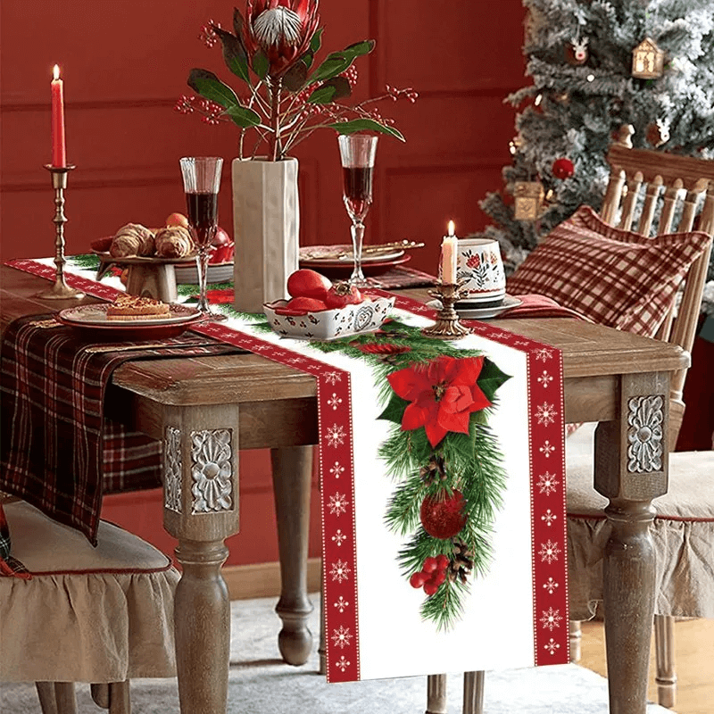 Stoffen kersttafelkleed voor eettafel 180x35cm - versier de eettafel in kerstsfeer