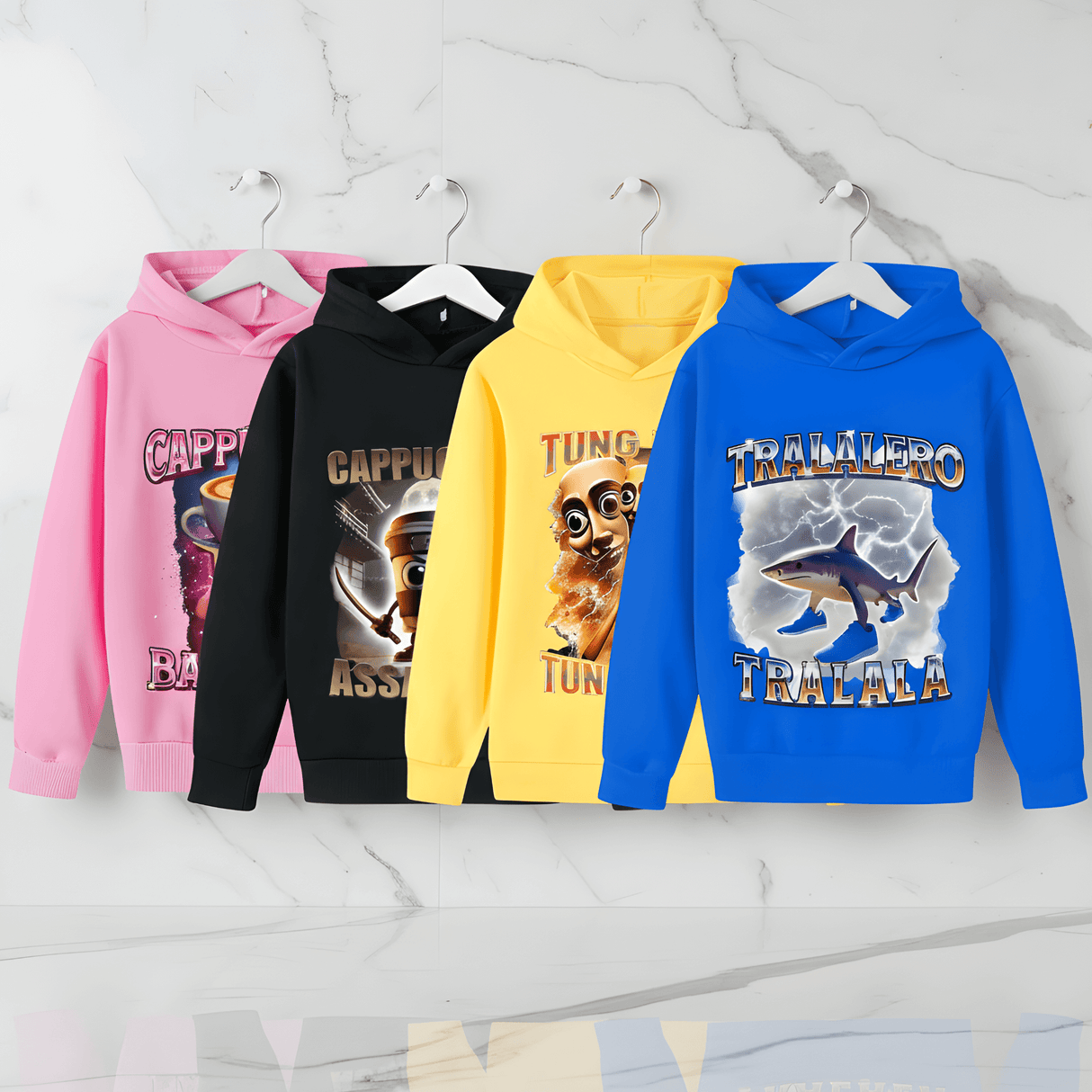 GiggleWear – Hoodie med Italienska Mindrot-karaktärer för Barn & Vuxna