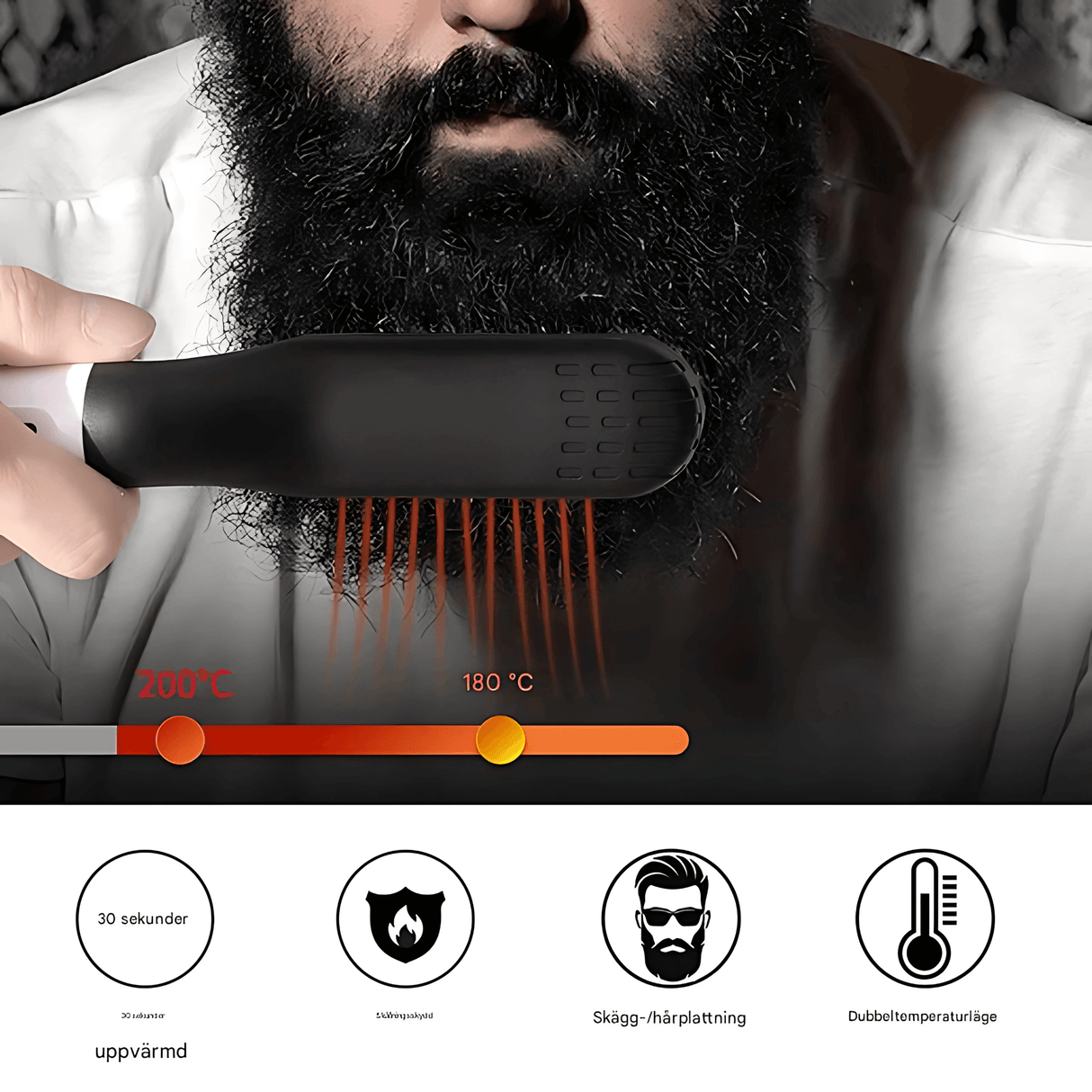 GroomFlex – Elektrisk Kam och Hårstyler med Jonisering & Justerbar Värme för Skägg och Hår