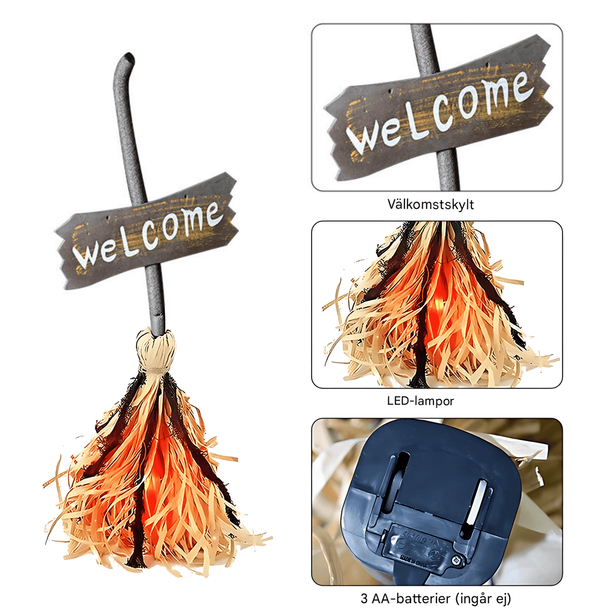 WitchGlide – Animerad Häxbroom Halloween Dekoration med Ljud och LED-ljus