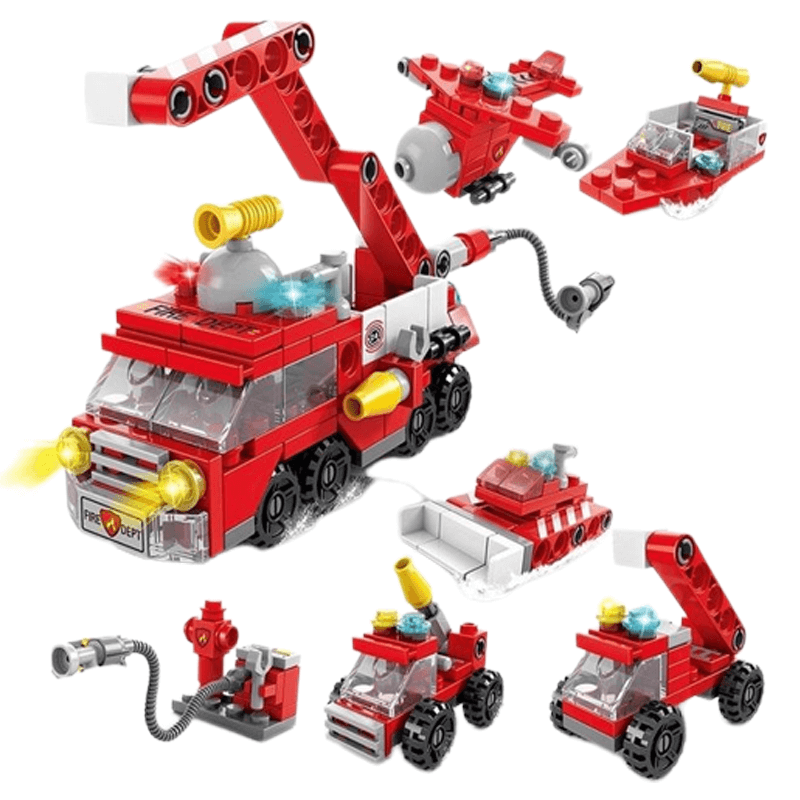 6-in-1 Bouwstenen Voertuigenset voor Kinderen | Brandweerwagen, Tank & Helikopter - STEM-Speelgoed voor Creatief Spelen & Leren (6-10 jaar)
