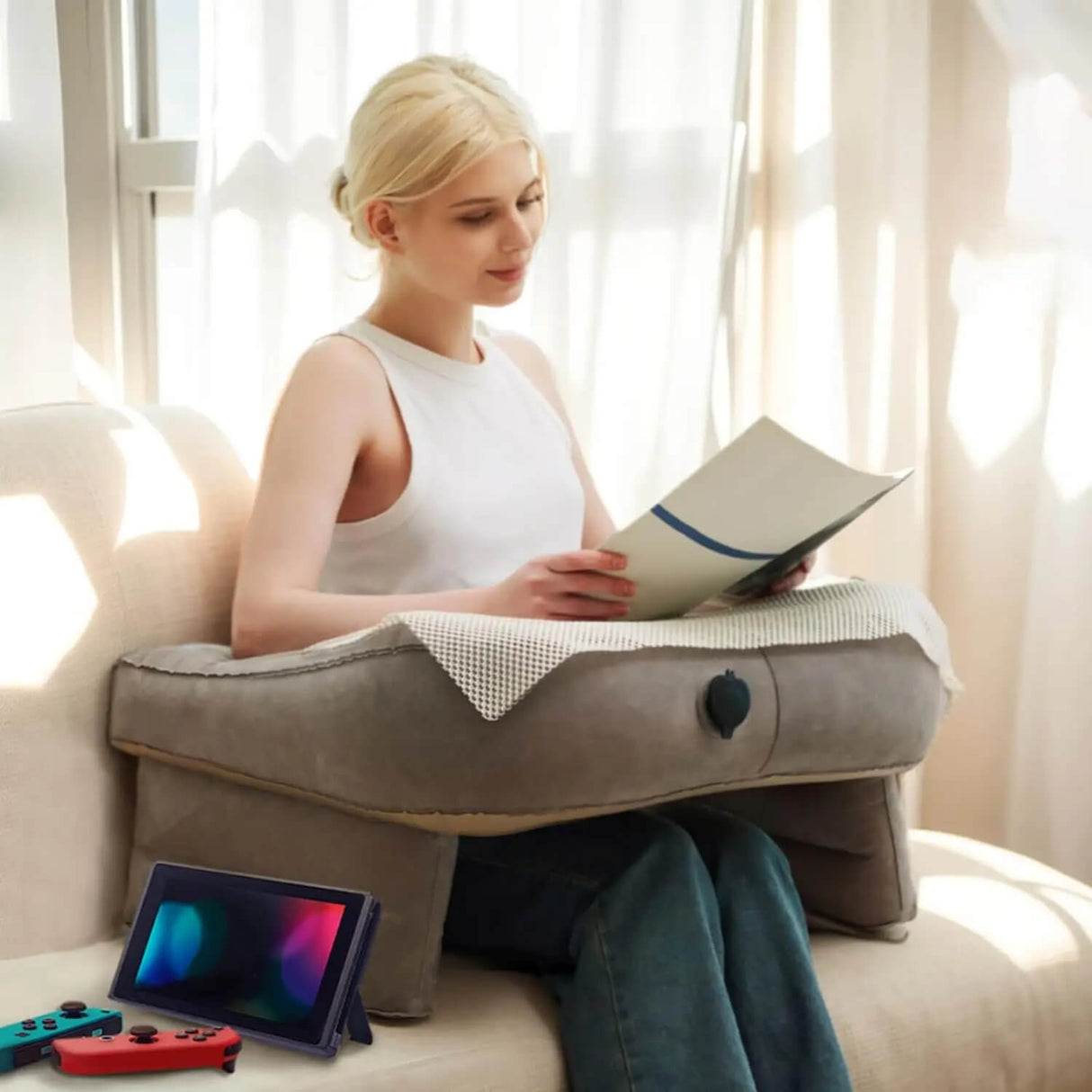 Opblaasbaar Ergonomisch Draagbaar Bureau | Comfort & Ondersteuning in Bed of Sofa - Voor Werk, Lezen & Ontspanning