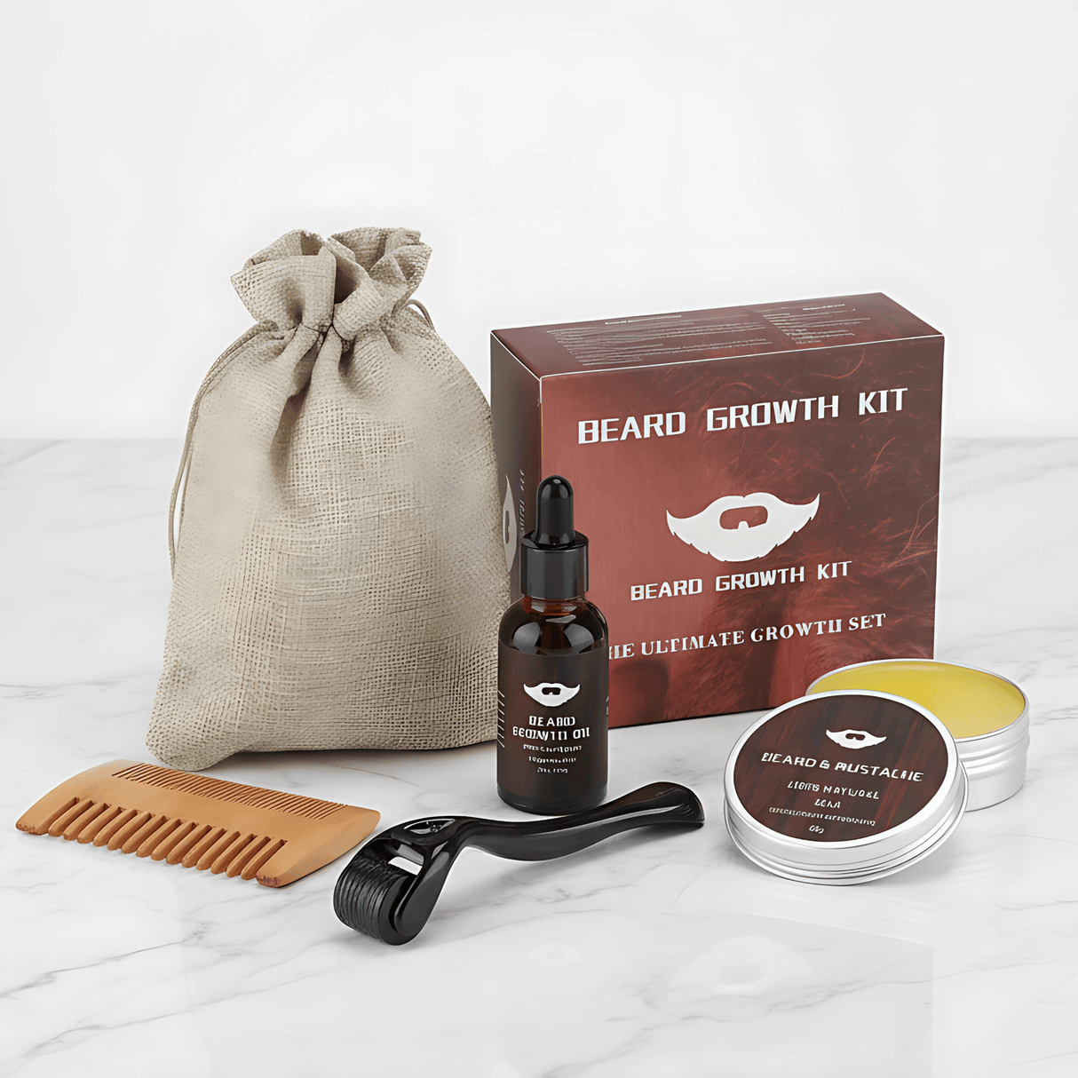 BeardPeak – Skäggvårdsset med Olja, Balm, Micro-Needle Roller & Kam för Ett Välvårdat Skägg