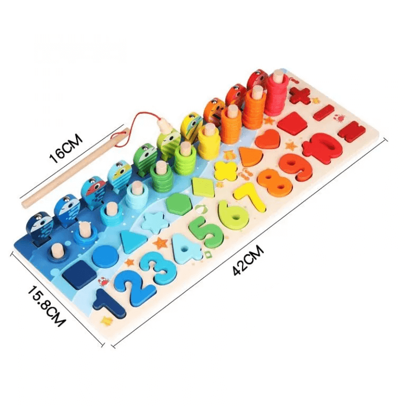 Montessori Houten Puzzels voor Kleuters | 5-in-1 Houten Educatief Speelgoed met Visspel, Sorteren & Tellen - Educatief Leerspel voor Kinderen van 2-5 jaar