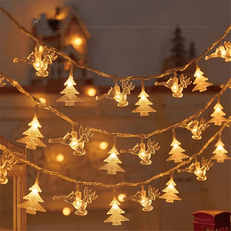 1,5-3m LED-stringverlichting met kerstthema, kerststringverlichting - sneeuwvlokken, rendieren, sterren, kerstboom