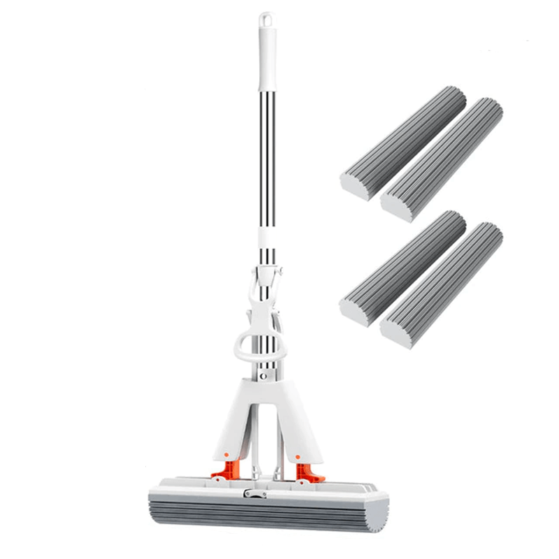 Zelfpersende mop met telescopische steel - opvouwbare katoenen mop voor effectief reinigen en drogen van vloeren
