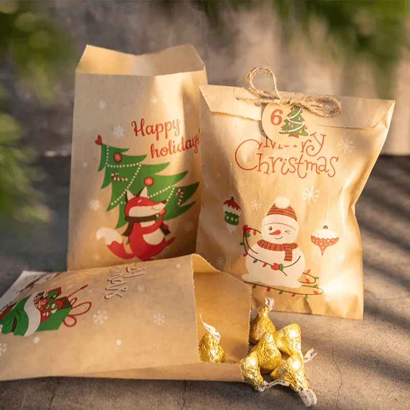 12st Vrolijk Kerstmis Kraftpapier Papieren Zakken - Kant-en-klare Kerstmis Geschenkzakken 13x18cm