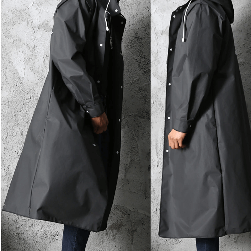 Stijlvolle lange zwarte regenjas