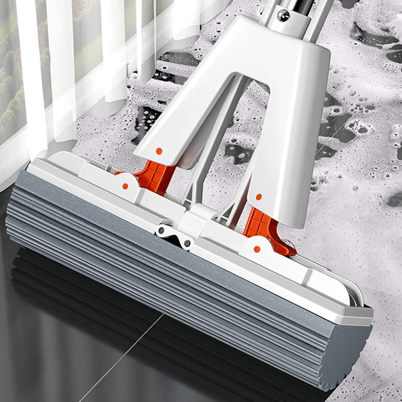 Zelfpersende mop met telescopische steel - opvouwbare katoenen mop voor effectief reinigen en drogen van vloeren