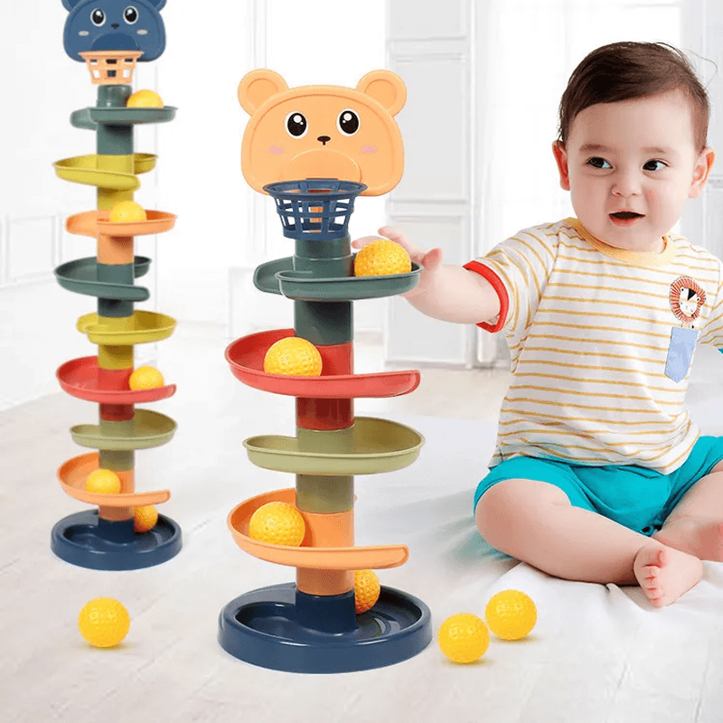 Montessori Ballenglijbaan voor kinderen - Educatief pakket met gekleurde ringen - Zintuiglijk spel en vroege ontwikkeling 3m+