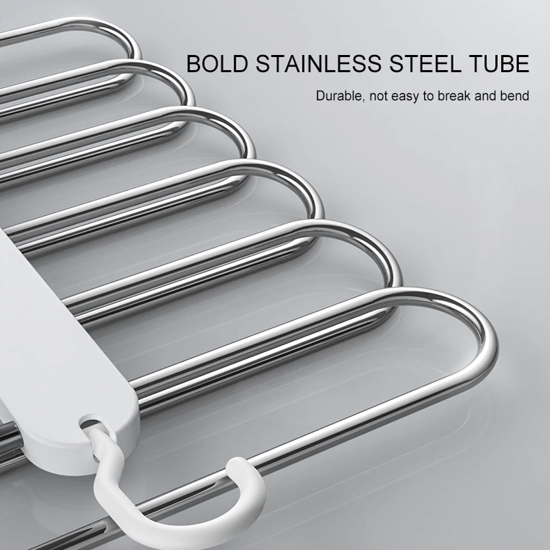 6-in-1 Roestvrij Staal Opvouwbaar Broekenrek | Multifunctionele Kleerhanger voor Garderobe & Reizen - Bespaar ruimte met verstelbare lagers