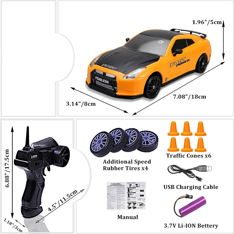 1:24 RC Drift Auto met Vierwielaandrijving - 15km/h Hoge Snelheid en Dynamisch Racen