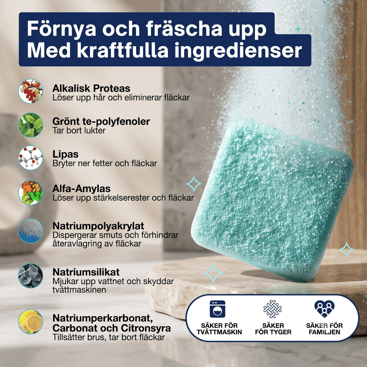 FreshCore – Rengöringstabletter för Tvättmaskin mot Djurhår och Lukt – Djuprengöring