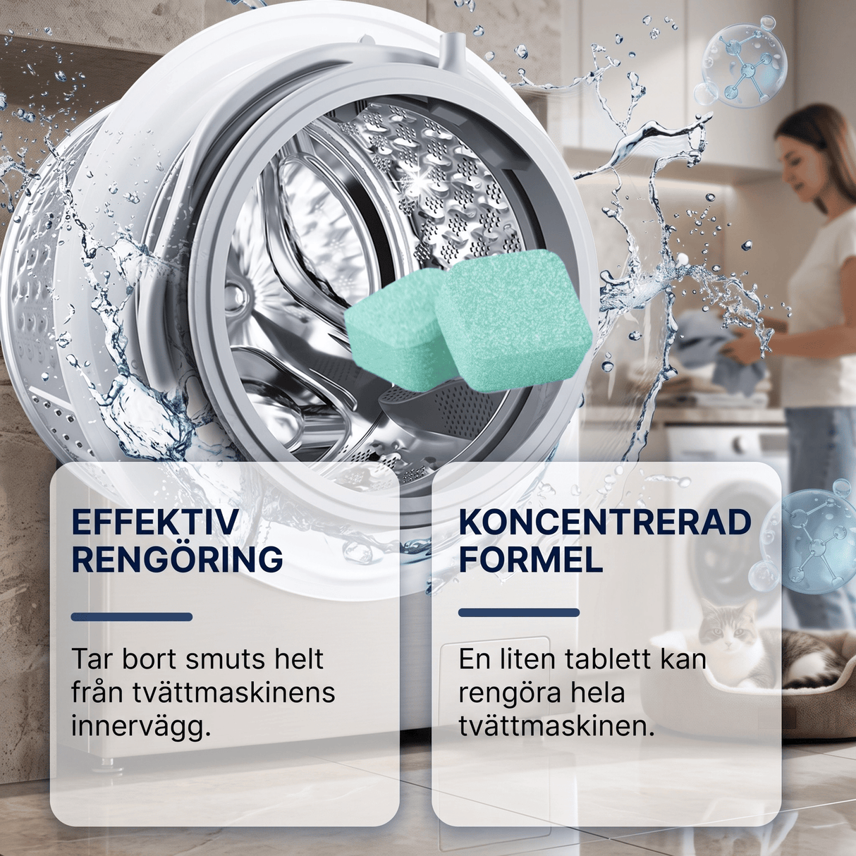 FreshCore – Rengöringstabletter för Tvättmaskin mot Djurhår och Lukt – Djuprengöring
