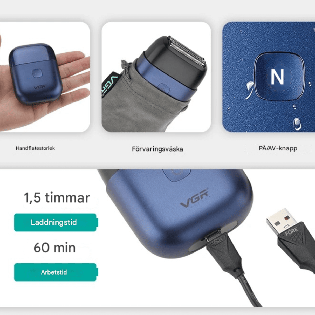 TrimAxis – Elektrisk Rakapparat för Män med Trippelblad, IPX7 Vattentålig Design & USB Type-C Snabbladdning