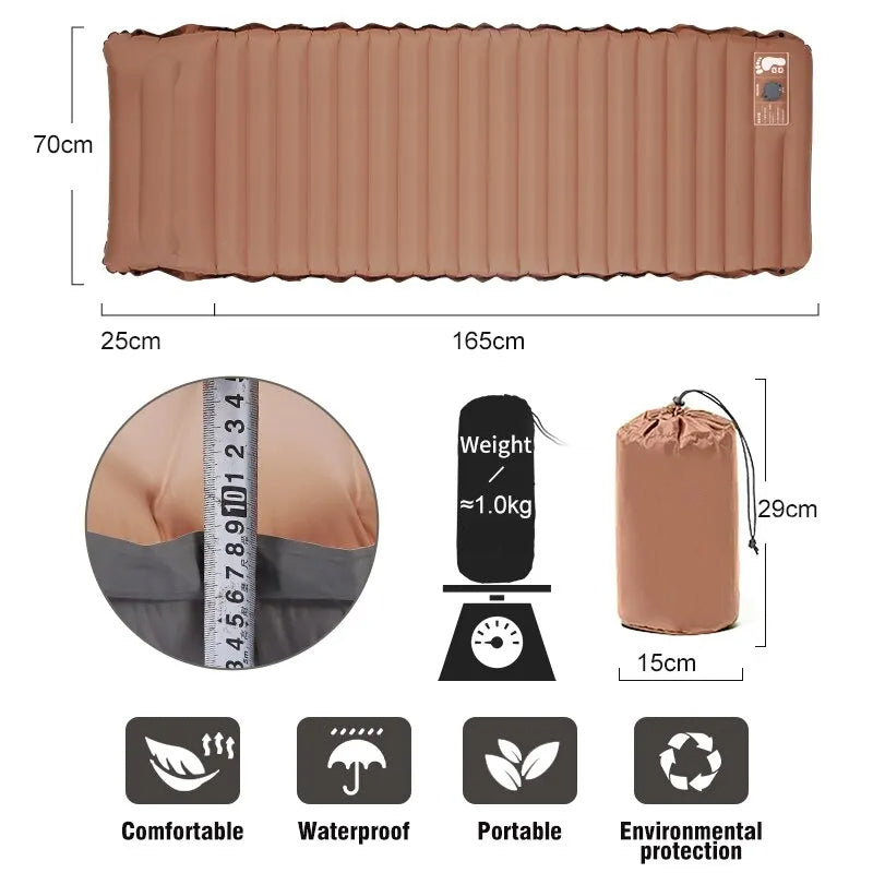 Luchtmatras met ingebouwde luchtpomp Voetpomp 10cm, 3,0-3,2 R-waarde Dubbele laag