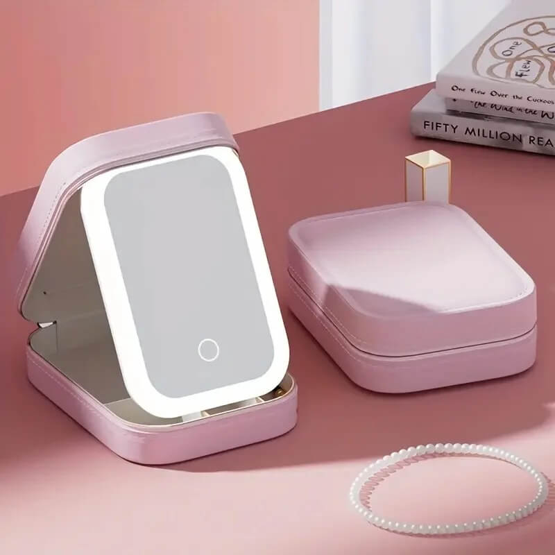 GlamVault - Reisvriendelijk make-upopbergsysteem met ingebouwde LED-spiegel | Handig opbergen met stijl