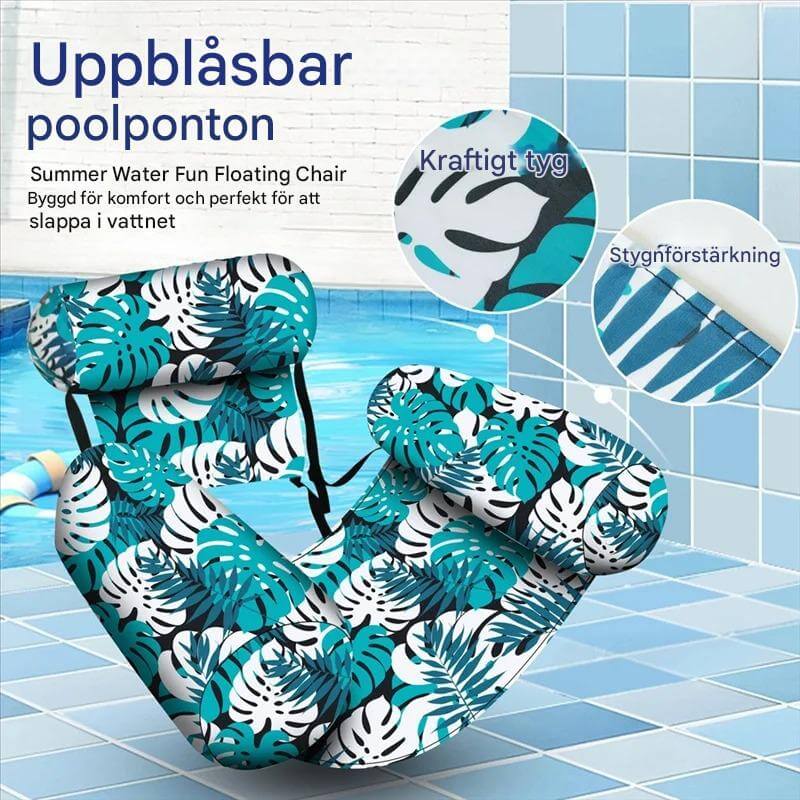 HydroHammock - Opblaasbare Drijvende Stoel voor Volwassenen | Comfortabele Zwembadhangmat met Nekkussen & Plantenpatroon