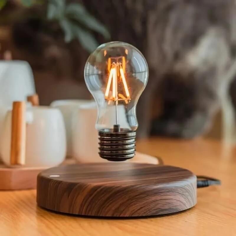 LumoGlide - Magnetische Zwevende LED Lamp | Zwevende Tafellamp met Houten Afwerking voor Bureau en Interieur