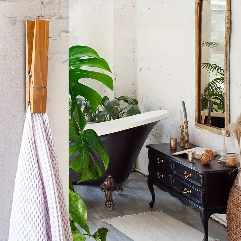 RustiClip - Wandgemonteerde Grote Houten Wasknijper | Rustieke Handdoekhouder in Decoratief Ontwerp