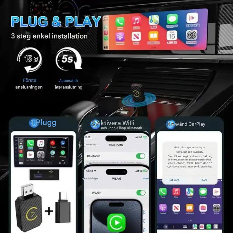 AutoLink - Sladdlös Android Auto & IOS CarPlay-adapter för Multimedia i Bilen