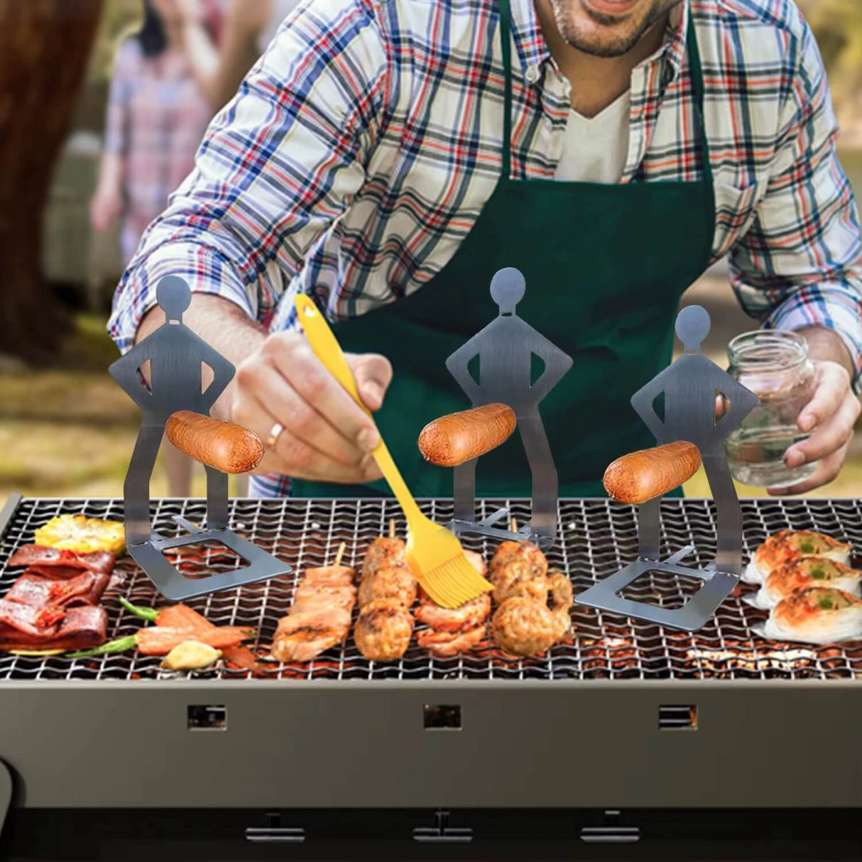 Sausbro - Draagbare roestvrijstalen worsthouder voor camping, barbecue en picknick 5st