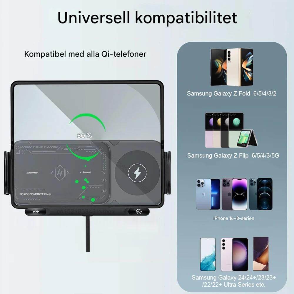 ChargeMount - Verstelbare Smart Car Telefoonhouder met 15W Draadloos Oplaad Pad voor Opvouwbare Schermen
