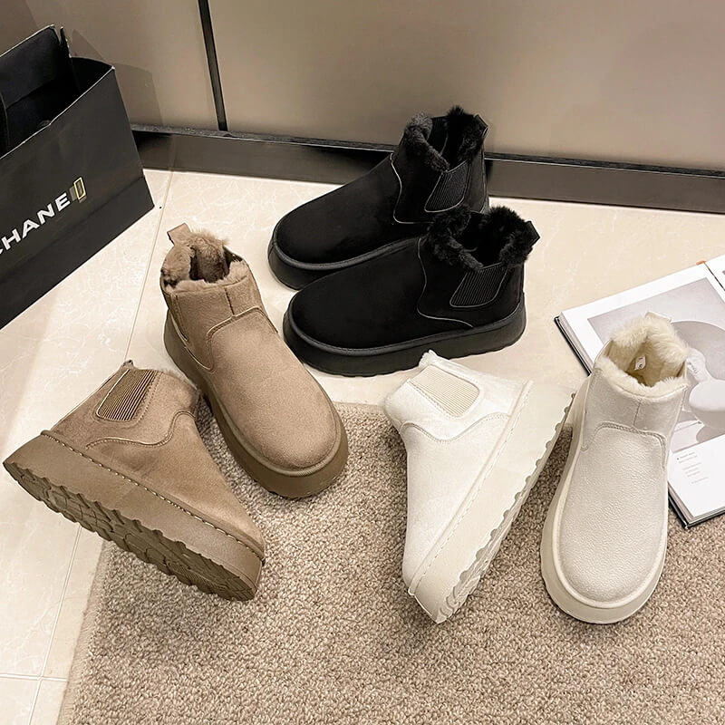 Antislip, warme gevoerde enkellaarsjes voor de winter, comfortabel en plat