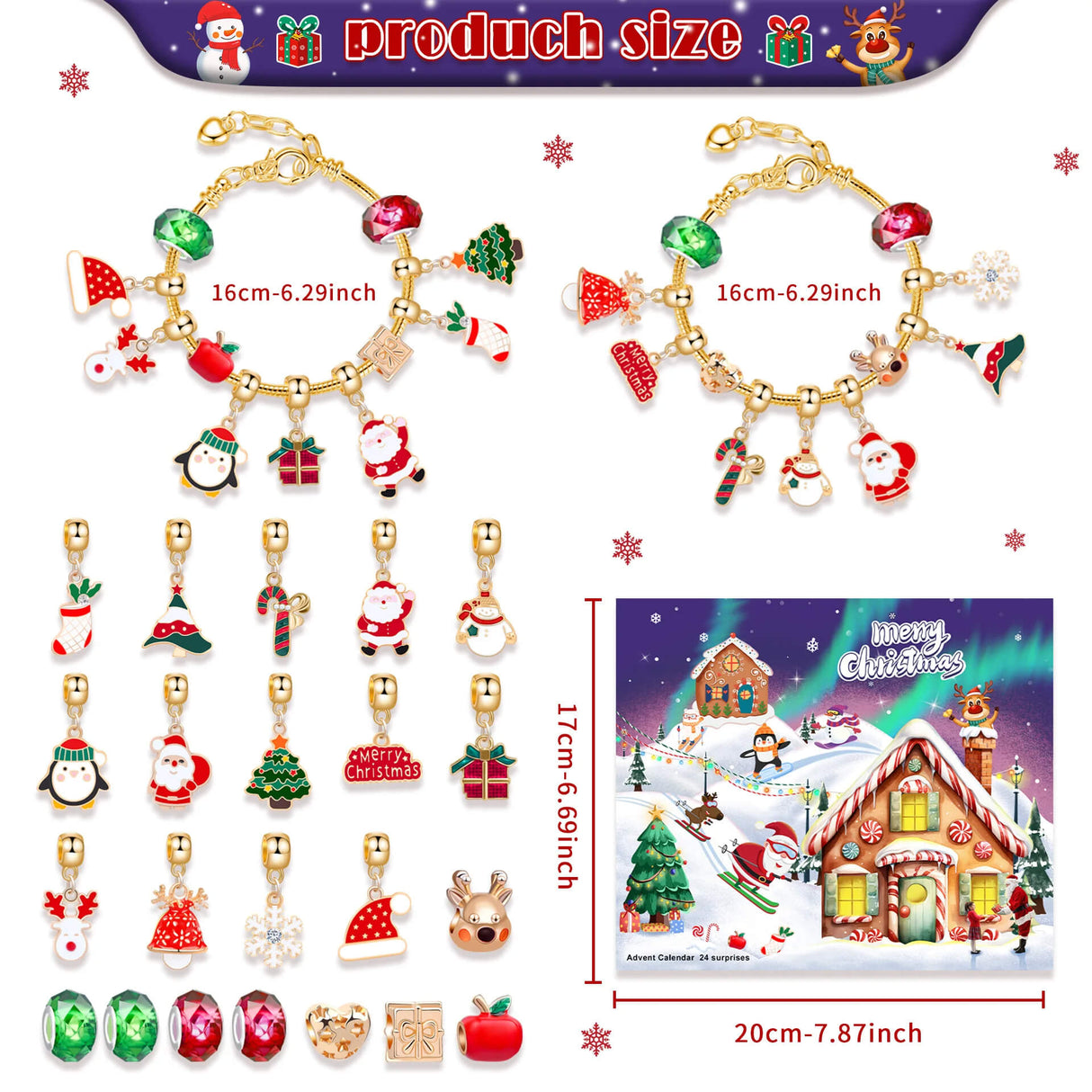 Charméa - 24 Daagse Sieraden Adventskalender voor Meisjes en Vrouwen met Kerstbedels en Armbanden