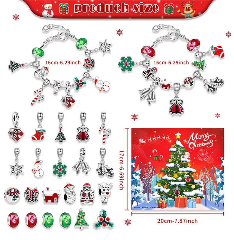 Charméa - 24 Daagse Sieraden Adventskalender voor Meisjes en Vrouwen met Kerstbedels en Armbanden