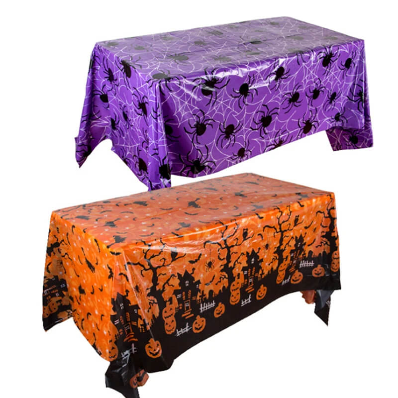 Halloween tafelkleed met pompoen en spinnenweb - Plastic tafelkleed voor feesttafels en huisdecoratie 220x130 cm