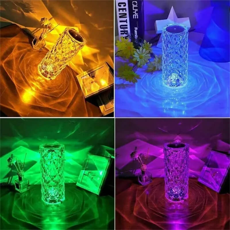 Kristallen Lamp met 16 Kleuren & Diamanten Roos LED Licht - Aanraken & Afstandsbediening USB Oplaadbaar, Romantische Sfeer voor Thuis