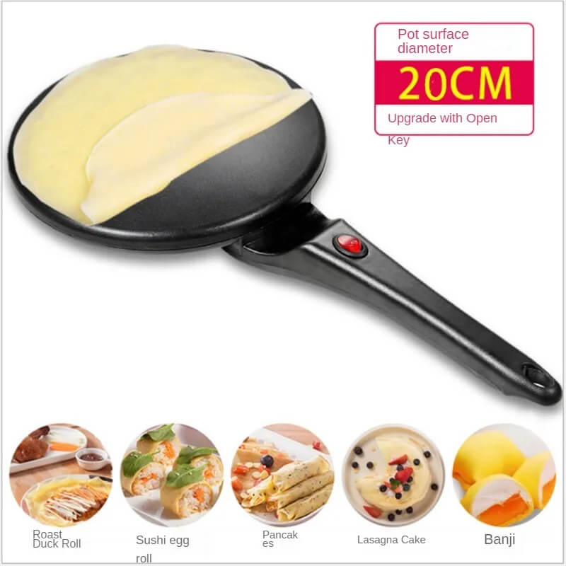 Elektrische crêpe- en pannenkoekenmaker - Bakpan met antiaanbaklaag (20 cm) met temperatuurregeling | Voor tortilla's, wraps, ontbijt & dun brood