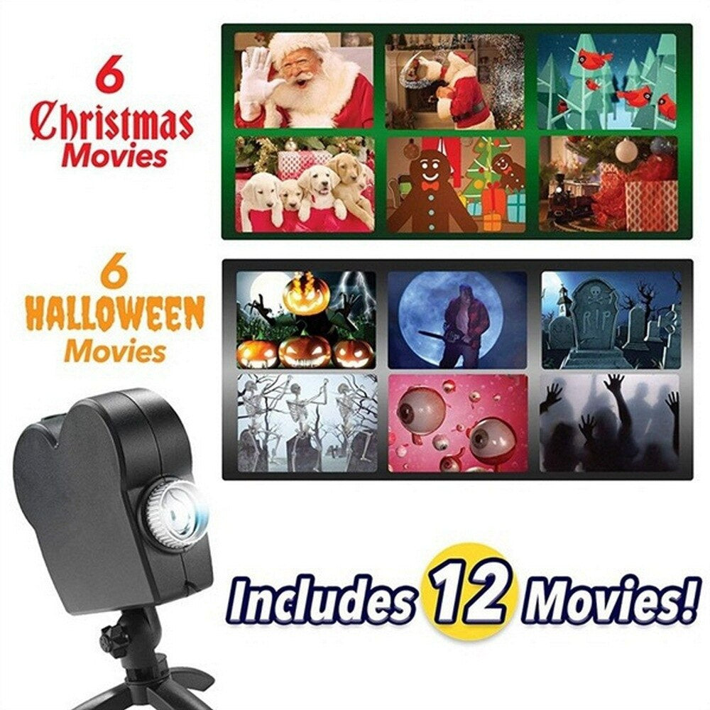 Kerstmis & Halloween holografische projector - 12 spookachtige projecties, LED podiumeffecten voor feesten, eenvoudige installatie, perfecte decoratie