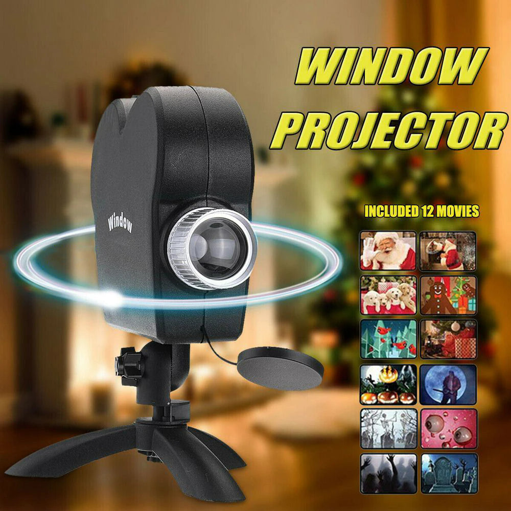 Kerstmis & Halloween holografische projector - 12 spookachtige projecties, LED podiumeffecten voor feesten, eenvoudige installatie, perfecte decoratie