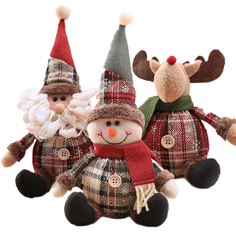 Kerstpop ornament van stof, met of zonder uitschuifbare poten - kerstversiering, kerstman, eland, sneeuwpop