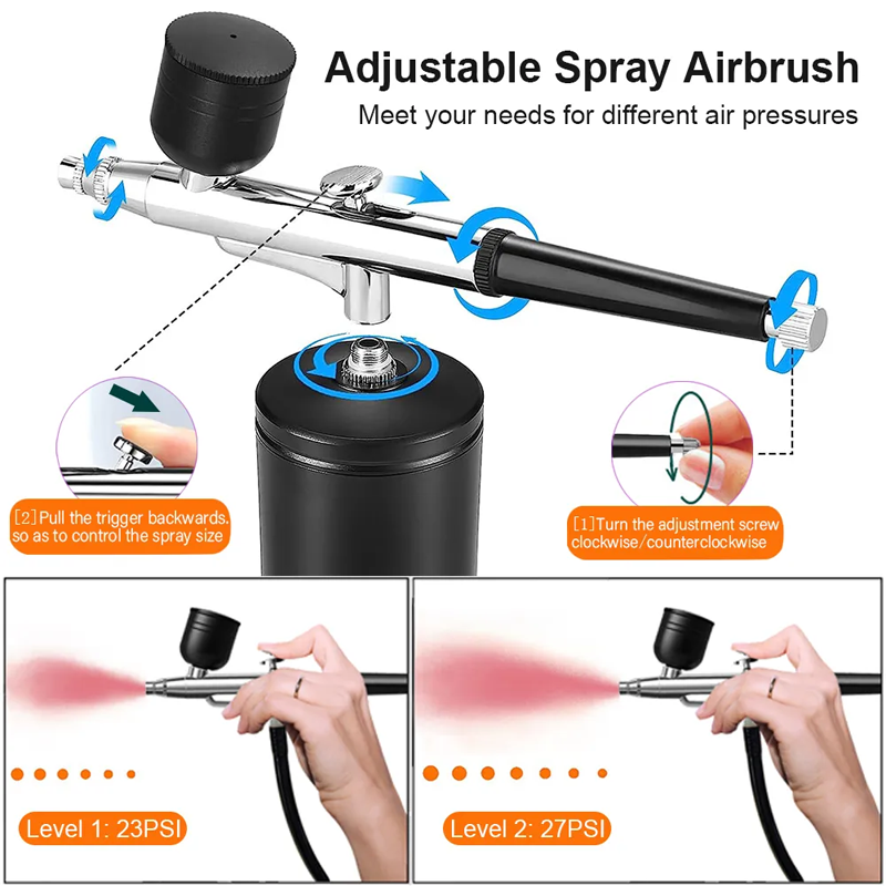 Draadloze airbrush met dubbelwerkend spuitpistool