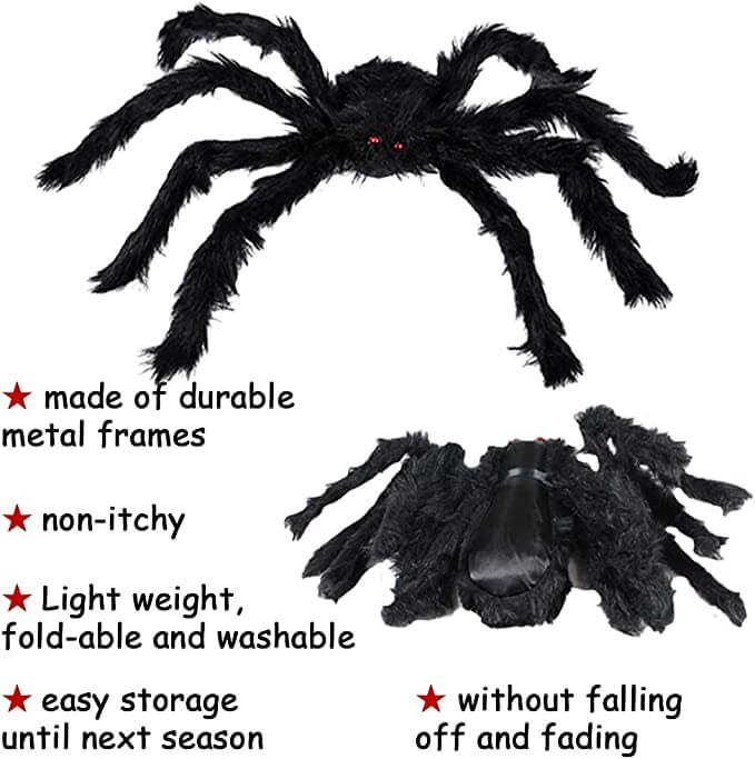 Grote Zwarte Pluche Spin - Enge Halloween Decoratie voor Feest en Huis, Realistische Bedriegende Spin voor Enge Feestjes