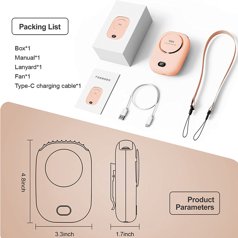 Draagbare, hangende minihalsventilator 2000mAh