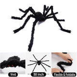Grote Zwarte Pluche Spin - Enge Halloween Decoratie voor Feest en Huis, Realistische Bedriegende Spin voor Enge Feestjes