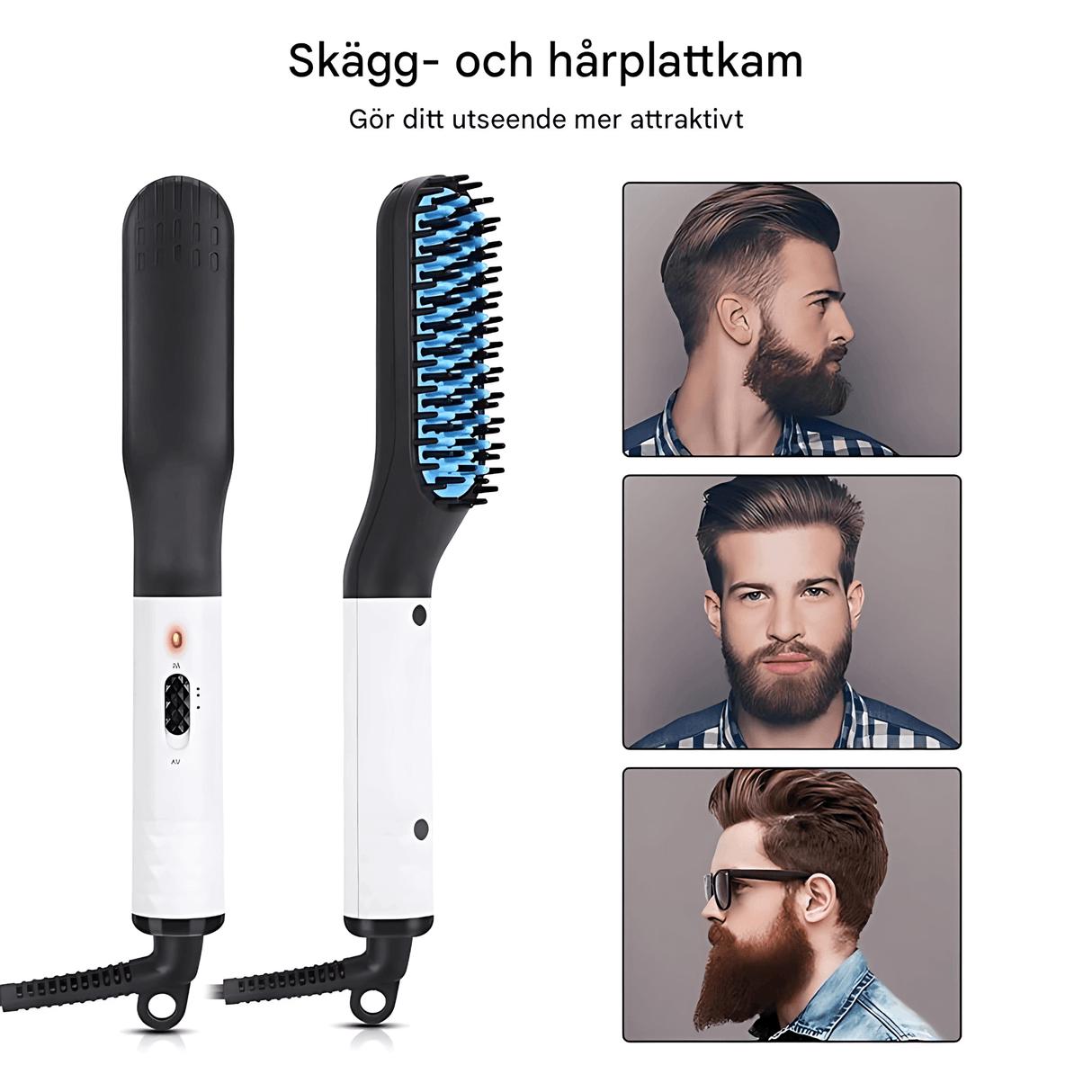 GroomFlex – Elektrisk Kam och Hårstyler med Jonisering & Justerbar Värme för Skägg och Hår