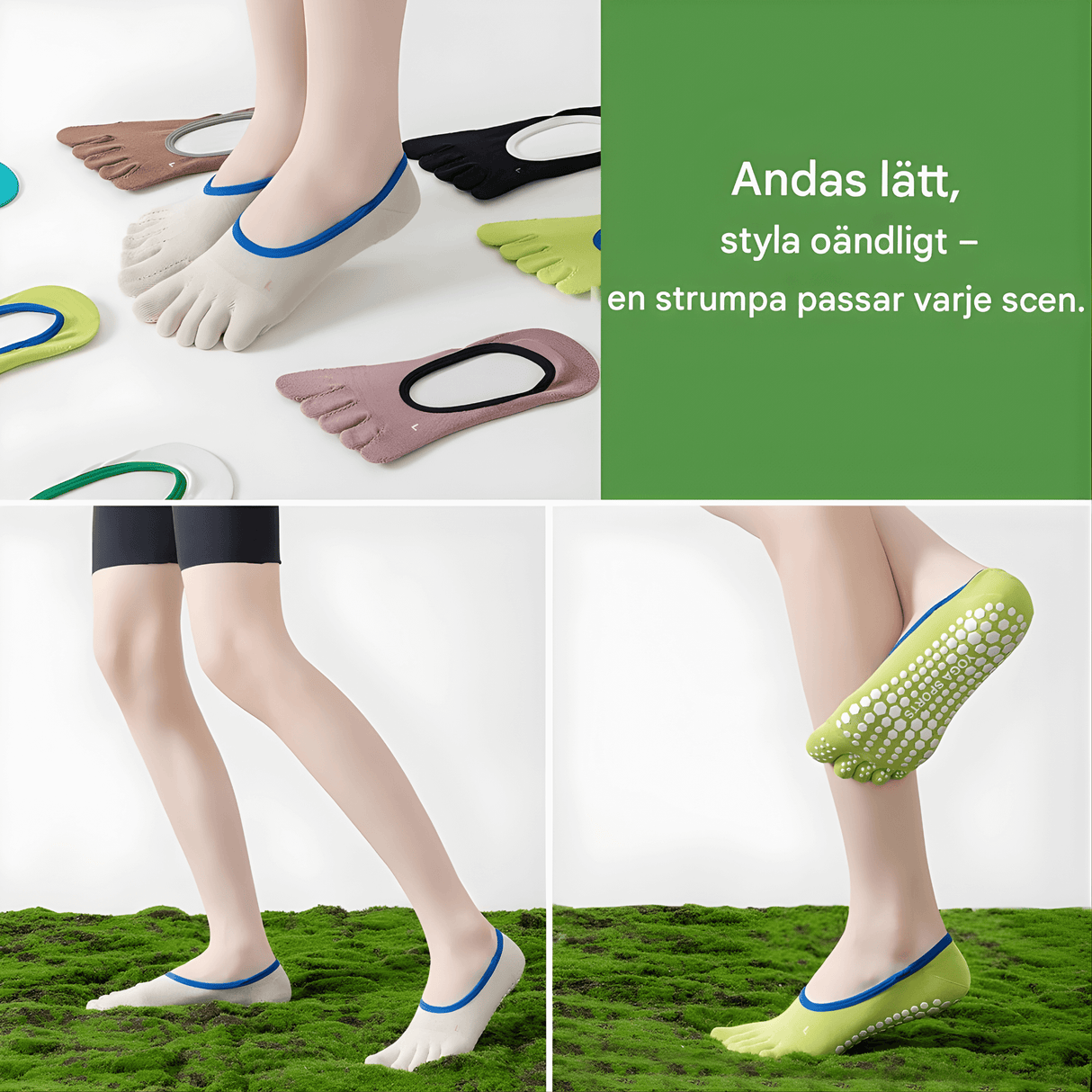 YogiGrip – Fem-Tå Yoga Strumpor med Halkskydd & Andningsbar Komfort för Kvinnor