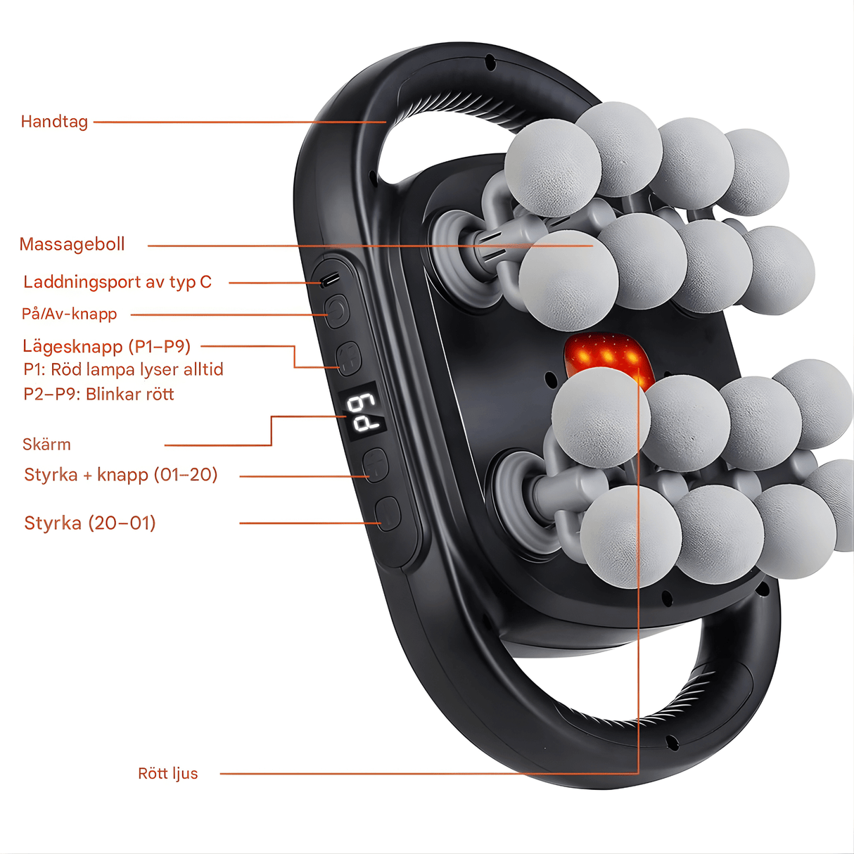 PulseRelief – 16-Huvuds Massagepistol med 9 Lägen & 20 Intensitetsnivåer för Hela Kroppen