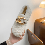 CozyGleam – Plush Faux Fur Cozy Shoes med Guldspänne och Teddy-Textur för Hem och Utomhus